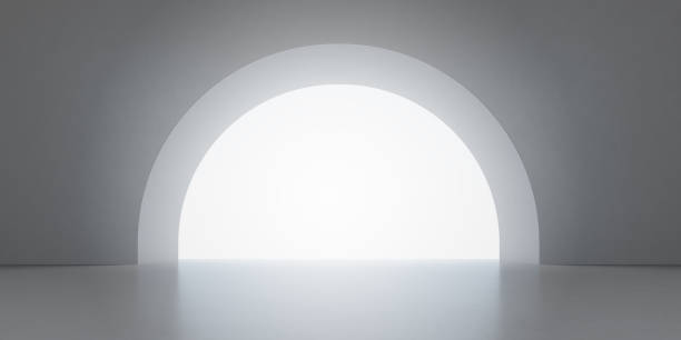 istock 3D stimulate of  curve concrete interior space with sun light cast the shadow on the wall and floor,Perspective of minimal design architecture,3d rendering 1018121538