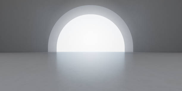 istock 3D stimulate of  curve concrete interior space with sun light cast the shadow on the wall and floor,Perspective of minimal design architecture,3d rendering 1018121540