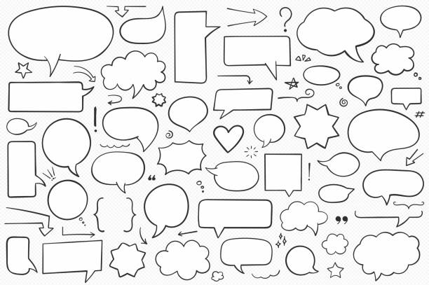 Speech Bubbles Collection of hand drawn speech bubbles, arrows and other design elements, solid shapes, vector eps10 illustration balloon drawings stock illustrations
