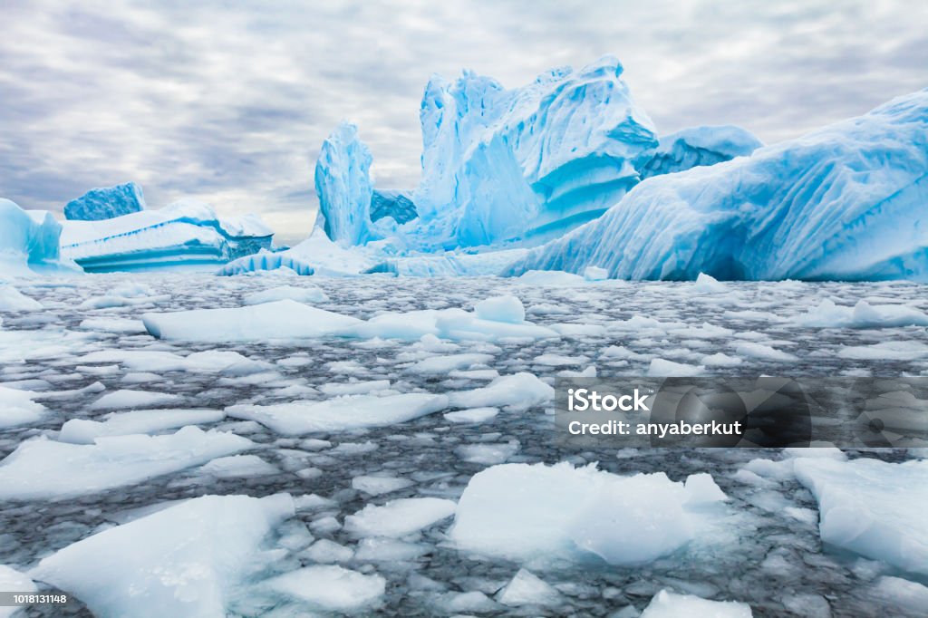 Antarctica beautiful landscape, blue icebergs Antarctica beautiful landscape, blue icebergs, nature wilderness Antarctica Stock Photo