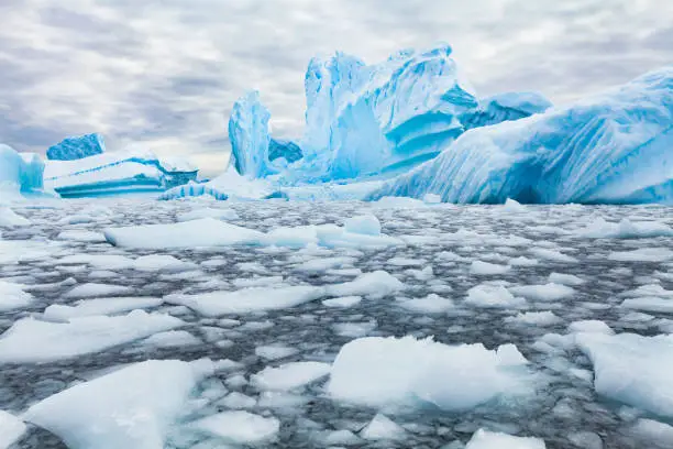 Photo of Antarctica beautiful landscape, blue icebergs