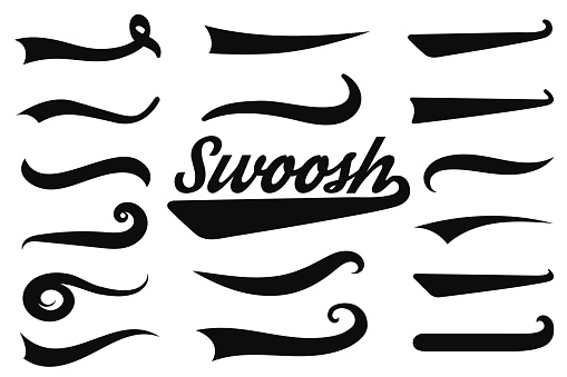 Typographic swash and swooshes tails. Retro swishes and swashes for athletic typography, logos, baseball font. Underlined text tails. Vector