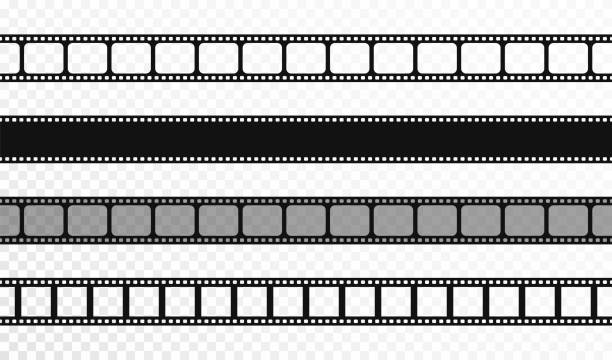 illustrations, cliparts, dessins animés et icônes de bandes de film transparent sur fond transparent. bande vintage de cinéma et de la photo. bandes de film rétro - cassette audio