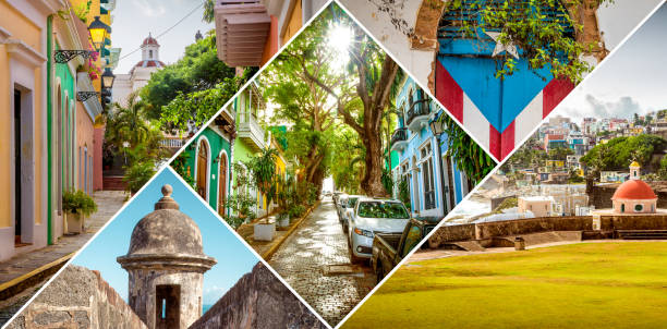 Collage of Old San Juan in Puerto Rico Collage of Old San Juan in Puerto Rico cruise vacation photos stock pictures, royalty-free photos & images