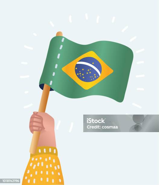 Hand Holding And Raising The National Flag Of Brazil Stock Illustration - Download Image Now