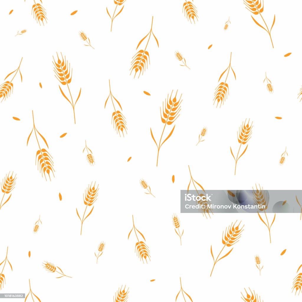 Seamless pattern with whole grain seeds organic, natural background isolated on white background flat style design vector illustration. Wheat, barley or rye ears with straw chaotic version Wheat stock vector