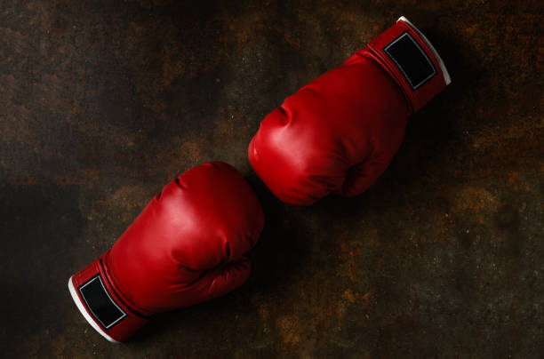 istock Pair of red leather boxing gloves 1018175968