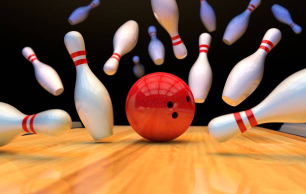 istock Bowling background with skittles and ball 1018176398