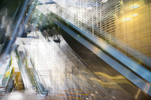 istock Abstract image of tunnel and escalator, multiple exposure. Image for background of future manipulation 1018176448