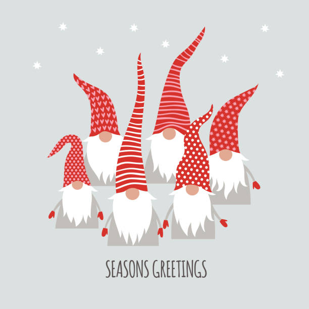 cute little Christmas Gnomes , Season Greetings, Christmas card vector art illustration