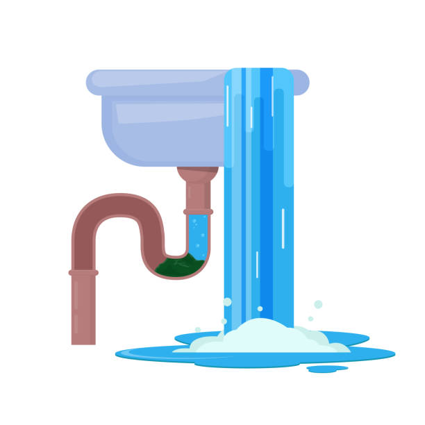 ilustrações de stock, clip art, desenhos animados e ícones de clogged water pipe with leaking sink - water pipe sewer pipeline leaking
