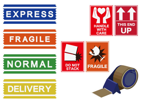istock Illustration of packing stickers. Material for packaging. Shipping company's sticker. Icon of the shipping company. Delivery sticker. 1018193938