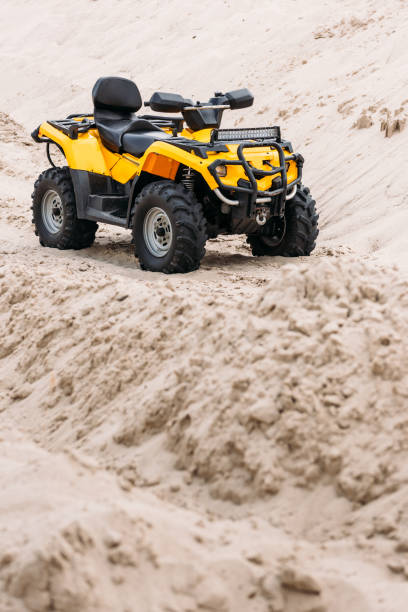 istock modern yellow all-terrain vehicle standing in desert 1018199450