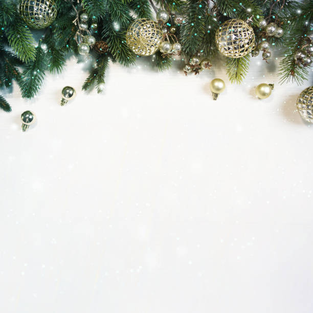istock Christmas background with branch and ornaments 1018202196