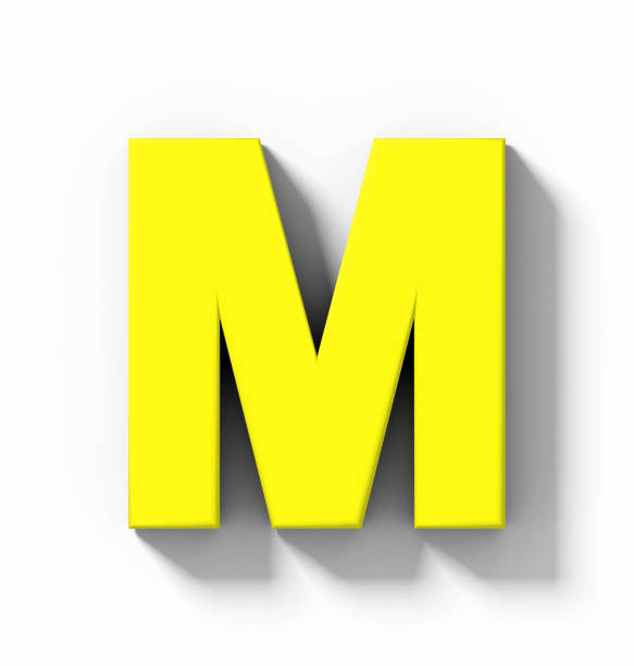 istock letter M 3D yellow isolated on white with shadow - orthogonal projection 1018202786