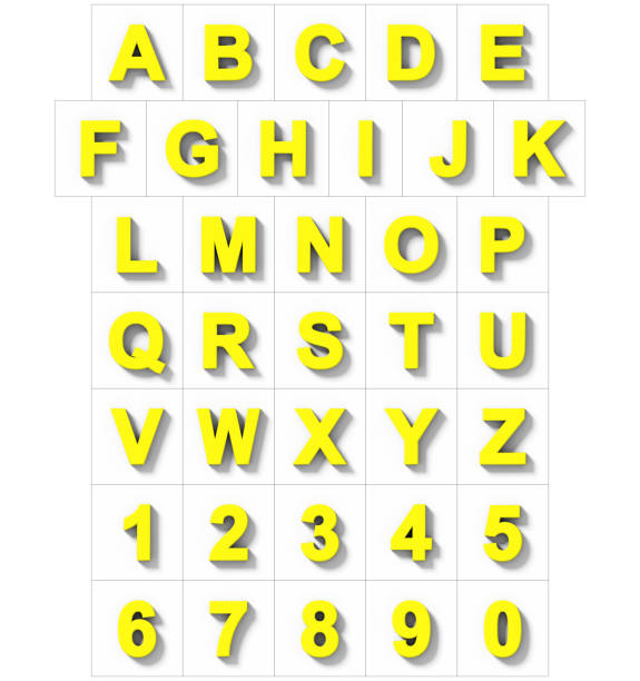 istock letters and numbers 3D yellow isolated on white with shadow - orthogonal projection 1018202958