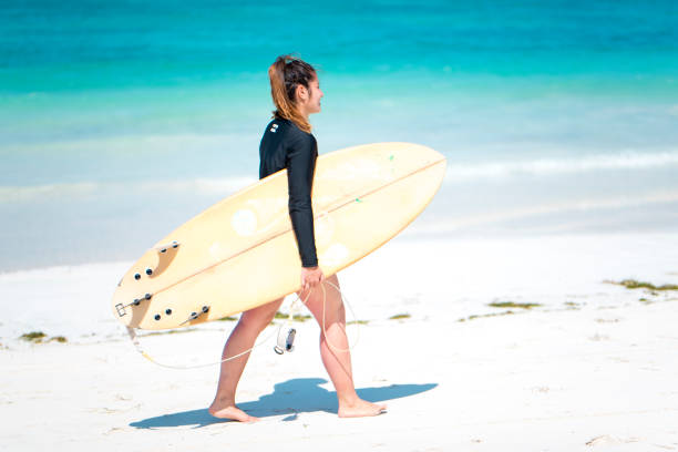 istock Young woman with a surfboard 1018204080