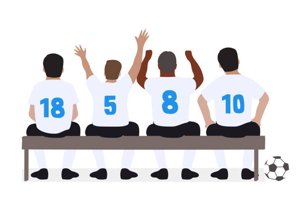 mecz piłki nożnej. piłkarze czekają na ławce. - soccer bench soccer player sport stock illustrations