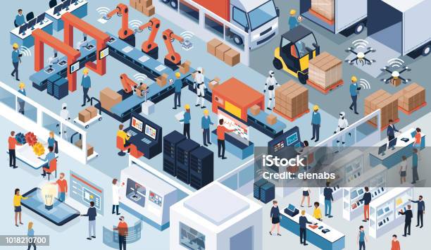 Industry 40 Automation And Innovation Stock Illustration - Download Image Now - Factory, Industry, Manufacturing