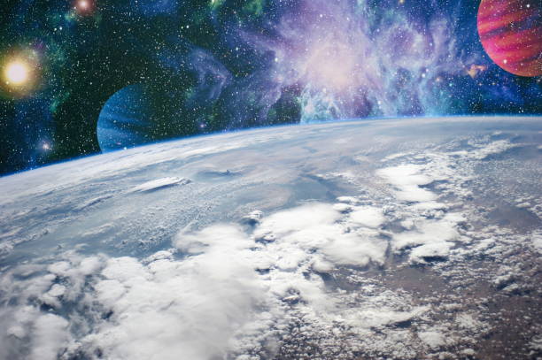 istock View of space through the earth on Earth Observation . Futuristic abstract space background. 1018214838
