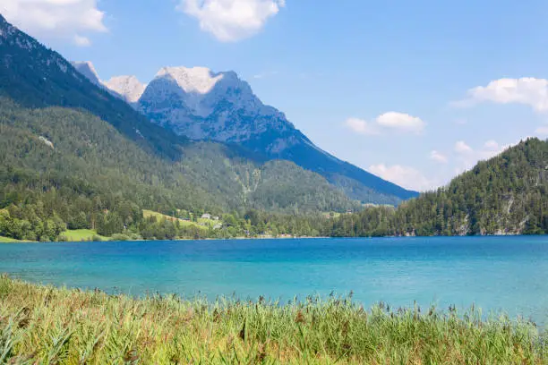 Lake Hintersteiner See and Wilder Kaiser in the background, Scheffau, Tyrol, Austria