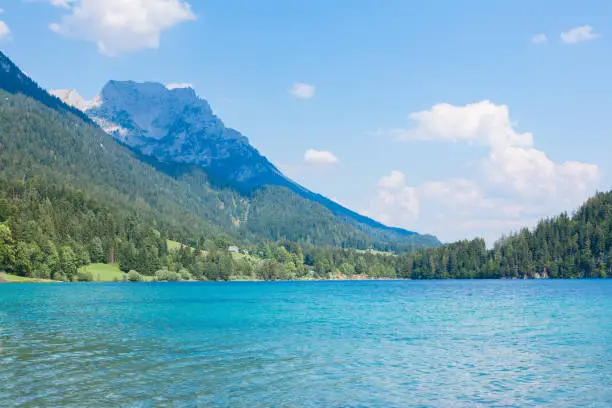 Lake Hintersteiner See and Wilder Kaiser in the background, Scheffau, Tyrol, Austria