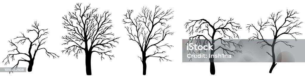 Dead Tree Simple Vector Set Hand Drawn Dead Tree Vector Stock Illustration - Download Image Now ...