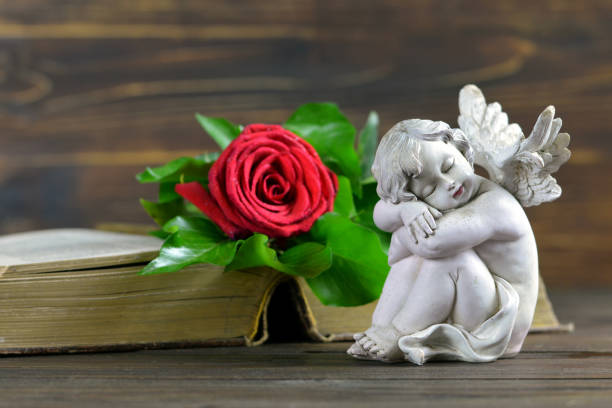istock Angel and red rose 1018235102