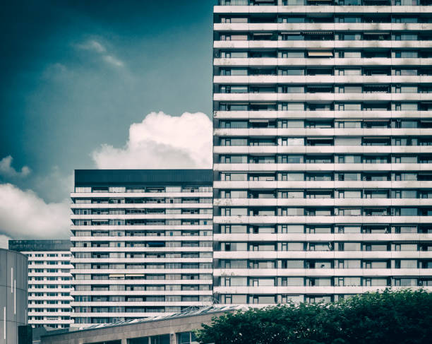Blocks of flats in bad conditions, toned photograph, Muelheim, Germany.