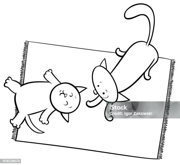 Playing Cats Cartoon Coloring Book Stock Illustration - Download Image Now - Animal, Animal Body Part, Animal Whisker