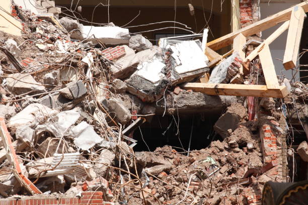 istock Demolition house, house demolition, debris 1018251704