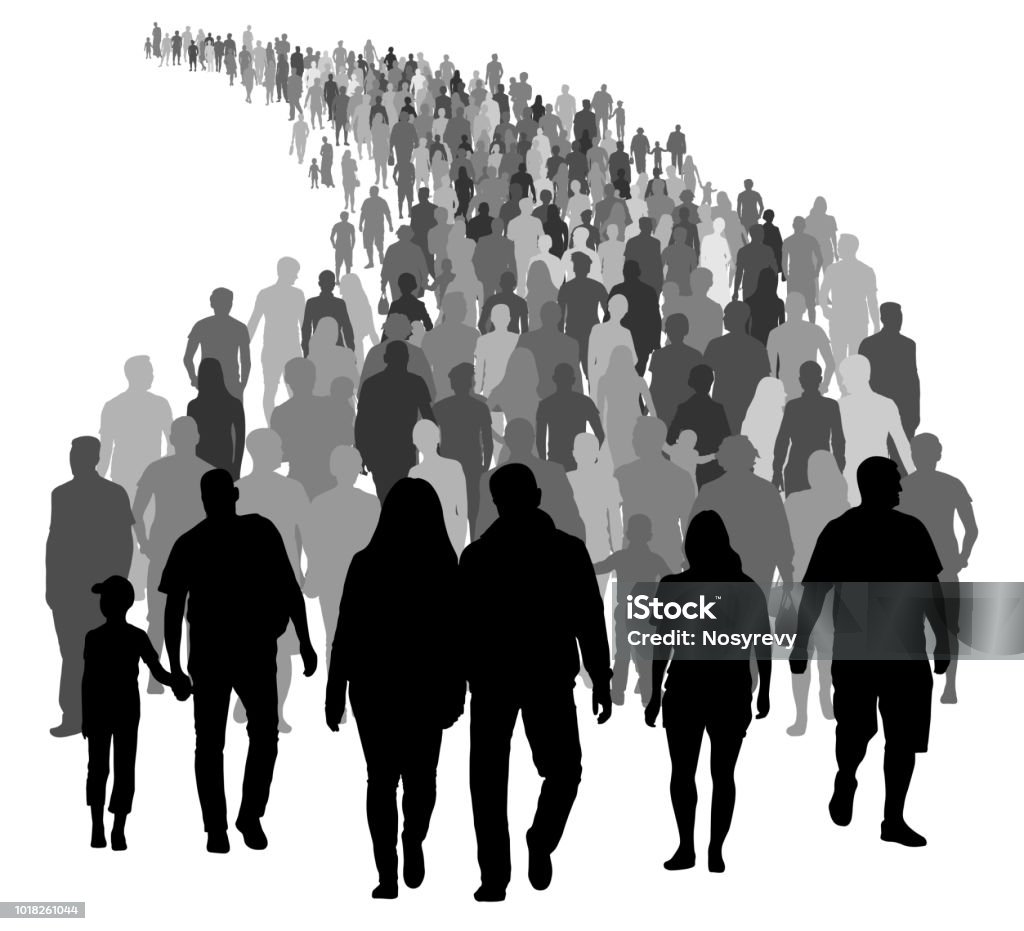 Big crowd of people is moving. Silhouette vector Crowd of People stock vector
