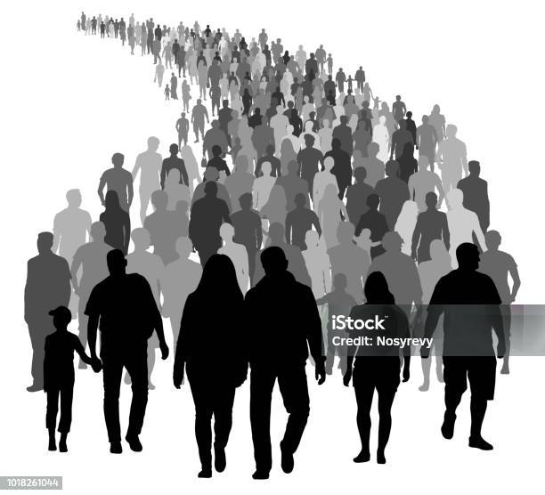 Big Crowd Of People Is Moving Silhouette Vector Stock Illustration - Download Image Now - Crowd of People, People, In Silhouette