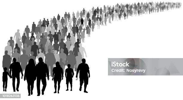 사람들이 실루엣 벡터의 군중입니다 난민 이주민의 정착입니다 많이 걷는 사람 실루엣에 대한 스톡 벡터 아트 및 기타 이미지 - 실루엣, 사람들, 군중