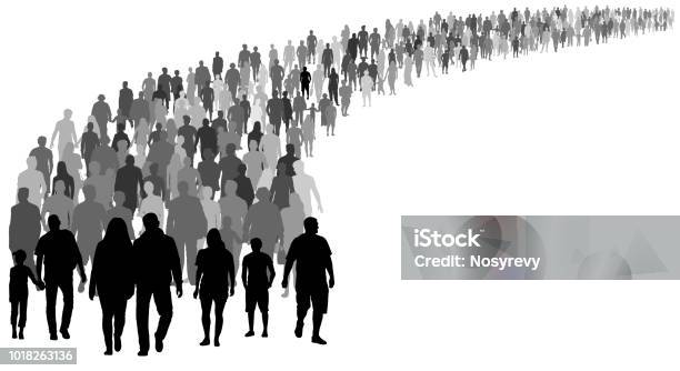 Crowd Of People Silhouette Vector Resettlement Of Refugees Emigrants A Lot Of Walking People Stock Illustration - Download Image Now