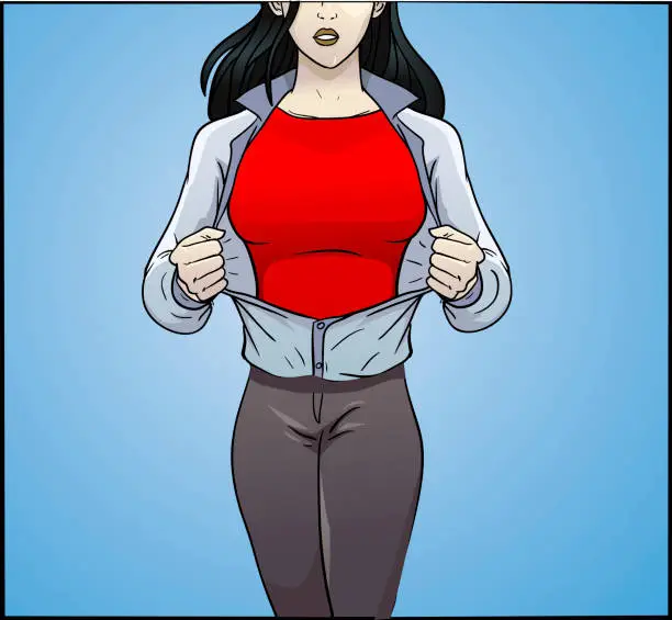 Vector illustration of Vector Female Tearing Shirt Superhero Transformation