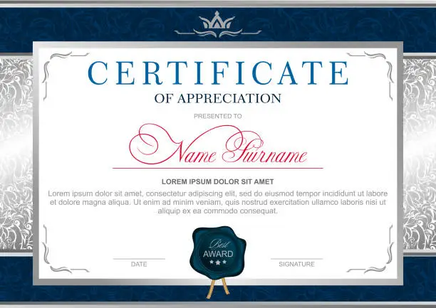 Vector illustration of Certificate in the official, solemn, elegant, Royal style