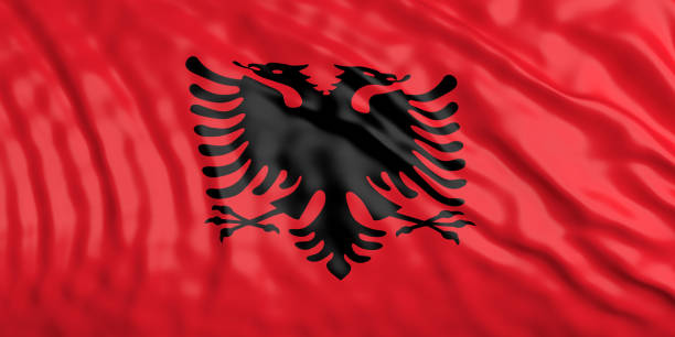 istock Waiving Albania flag. 3d illustration 1018266212