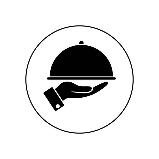 illustrations, cliparts, dessins animés et icônes de cloche de restaurant dans la main du garçon. illustration vectorielle - plateau à cloche