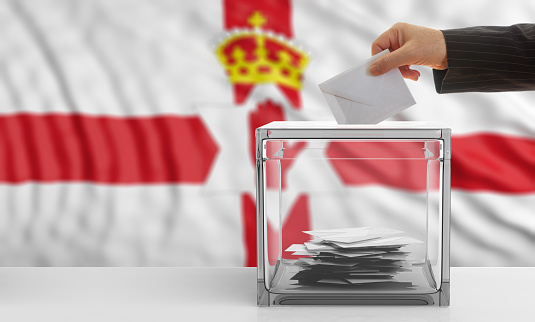 Voter on an waiving Northern Ireland flag background. 3d illustration