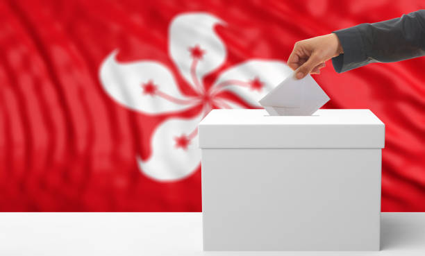 istock Voter on a Hong Kong flag background. 3d illustration 1018272294