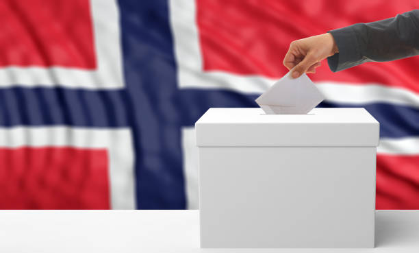 istock Voter on a Norway flag background. 3d illustration 1018272330