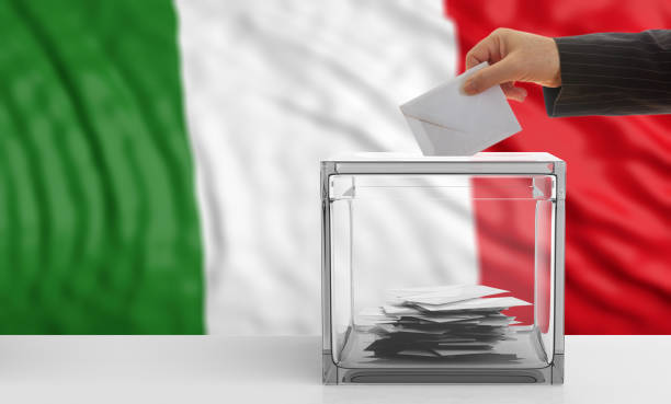 elettore su sfondo bandiera italia. illustrazione 3d - italian elections foto e immagini stock
