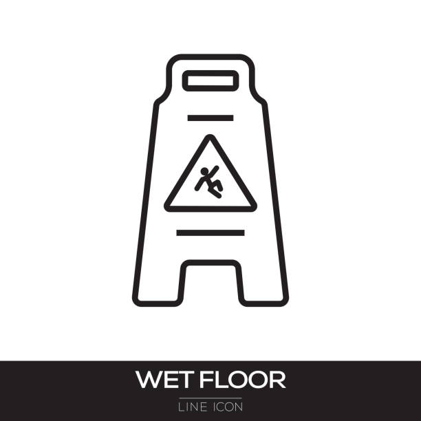 ilustrações de stock, clip art, desenhos animados e ícones de wet floor sign line icon - slippery floor wet sign