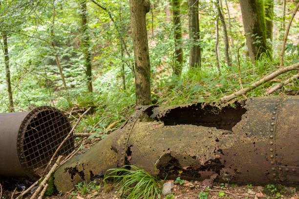 istock Old rusty pipe in  forest, in Vosges France 1018282276