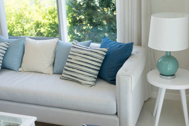 istock beach blue cushion and sofa of coastal home 1018290274