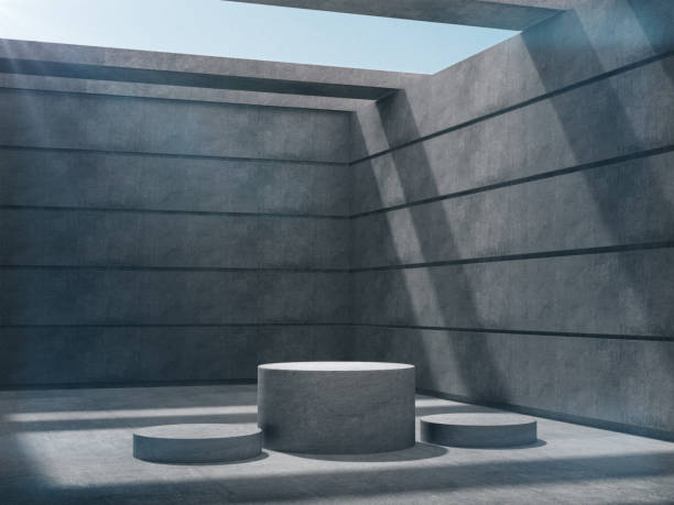 istock Pedestal for display,Platform for design,Blank product,concrete room .3D rendering. 1018290314