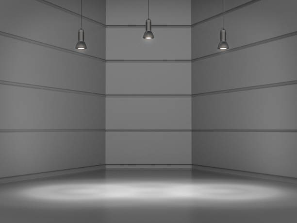 istock Empty room,Pedestal for display,Blank product stand with lamps light spot .3D rendering. 1018290888