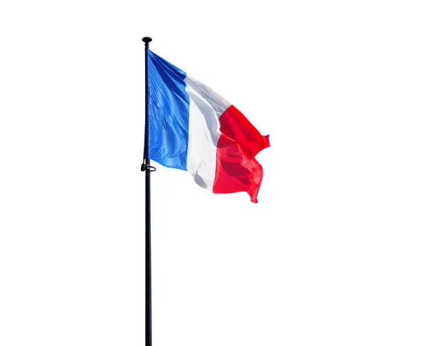 Photo of Flag of France on flagpole isolated on white background