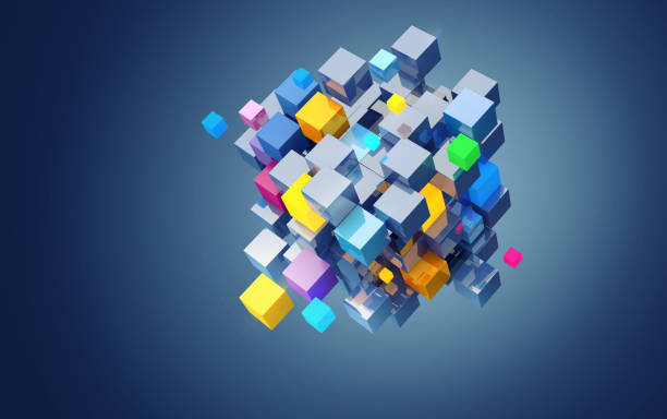 istock 3D rendering abstract block of color cubes, on blue background. File contains a path to isolation. 1018302642